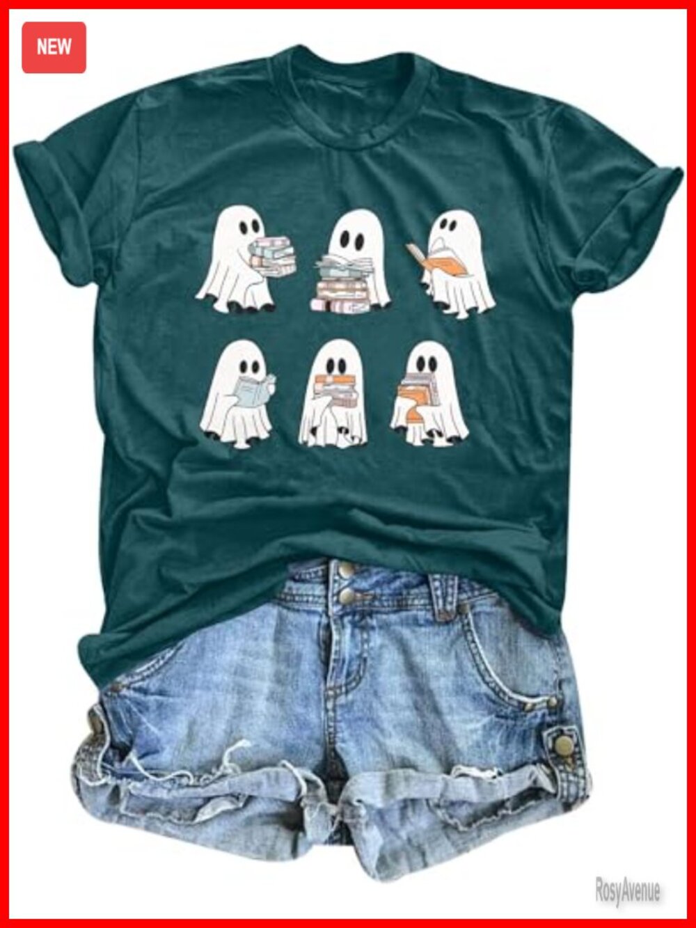 Halloween Teacher Shirt Women Ghost Reading Books Graphic Tee Spooky Bookish